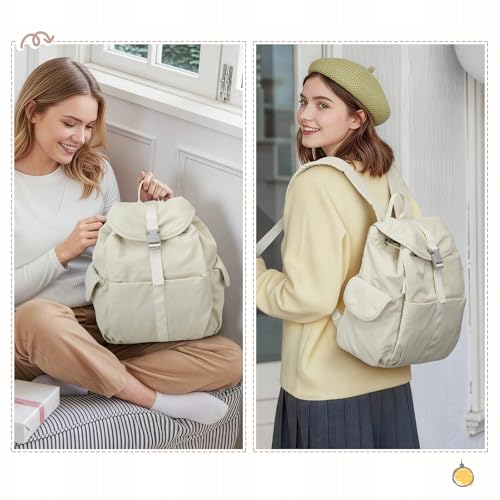 G4Free Small Women's Backpack - Beige Water-Resistant Nylon Daypack for Work & Travel