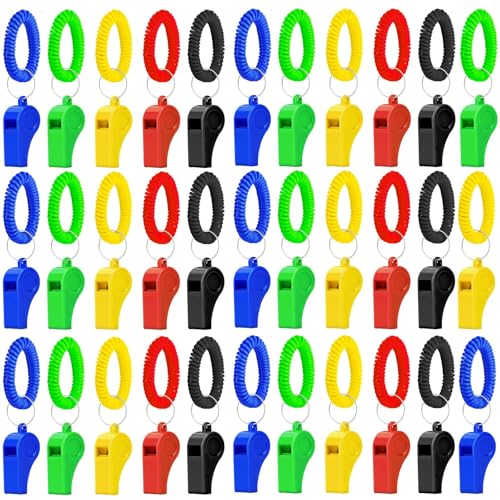 Mototo Multicolor 50/100 Pcs Referee Whistle with Wrist Bracelet — Loud Sport & Safety Whistles for Adults, Kids, Coaches, Officials