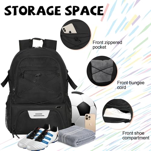 Goloni Black 35L Basketball Backpack with Shoe & Ball Compartments, Waterproof Sport Bag