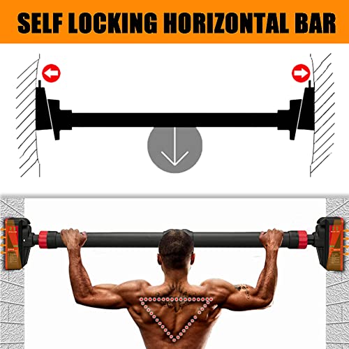 BouPower Black & Red Adjustable Door Pull-Up Bar with Level Meter, Auto Lock, 660lbs Capacity