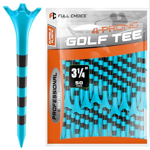 Durable Plastic Golf Tees - Blue, 50 Pack (3-1/4") for Reduced Friction