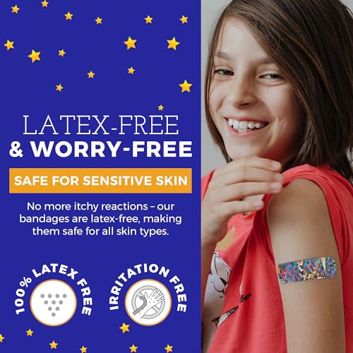 Glitter Bandages for Kids - 100 Count Adhesive Strips with Colorful Design