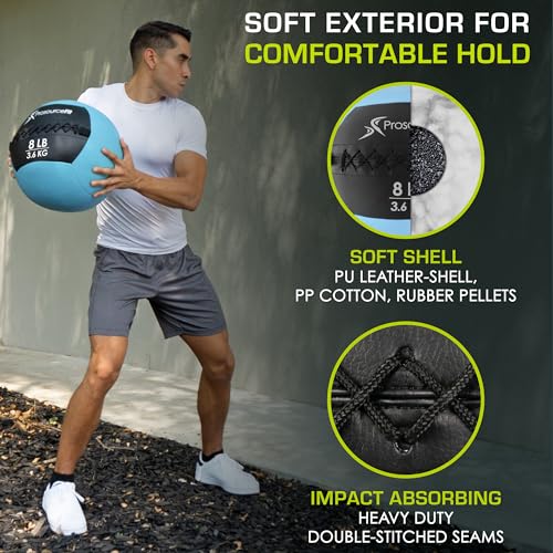 Aqua 8 lb ProSource Soft Medicine Ball - Wall Ball for CrossFit & Full-Body Training