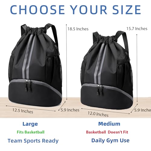 Large Capacity Drawstring Backpack with Shoe Compartment - Water-Resistant Gym Bag