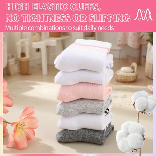 Jspupifip 6 Pairs Kids Girls Pink White Crew Athletic Socks Age 3-12