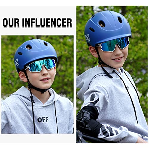 Kids Polarized Sports Sunglasses - White Black Frame Blue Lens