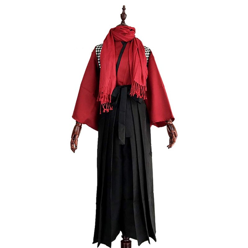 Japanese Hakama Pants Traditional Kimono Hakama Aikido Kendo Uniform Martial Arts Samurai Costume(11-red Top,Medium)