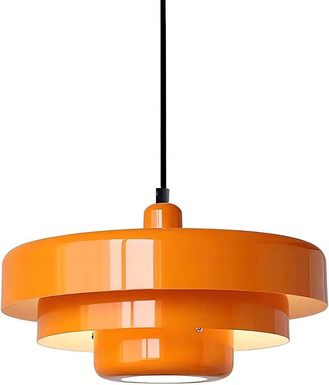 FCTWAKS Mid Century Pendant Light Fixtures 13.78 inch, 1 - Light Ceiling Pendant Lamp with 3-Layer Metal Shade, Height Adjustable, Vintage Orange Hanging Lamp for Kitchen Island Lighting,Dining Room