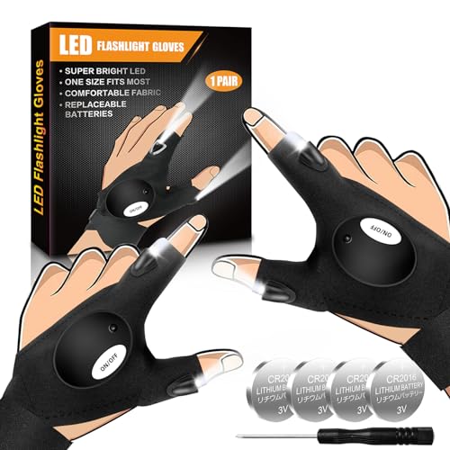 Biuonk LED Flashlight Gloves - Hands-Free Finger Light for Camping, Fishing, Repair, Gifts for Men Dad Him Husband Boyfriend