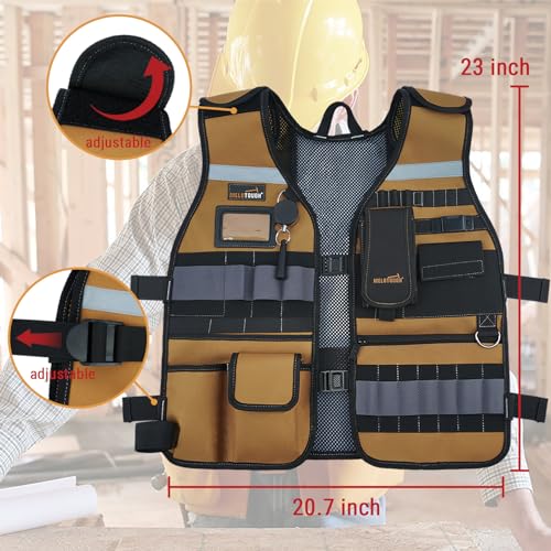 MELOTOUGH Tool Vest Safety Work Vest with Adjustable Straps,Removable Phone Holder for Electrician,Construction,Carpenters
