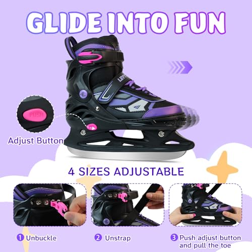 Adjustable Ice Skates for Kids - Large Purple (US 6Y-8.5Y)