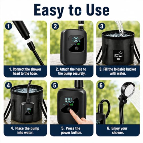 Cinlinso Black Rechargeable Portable Camping Shower with Long Battery Life