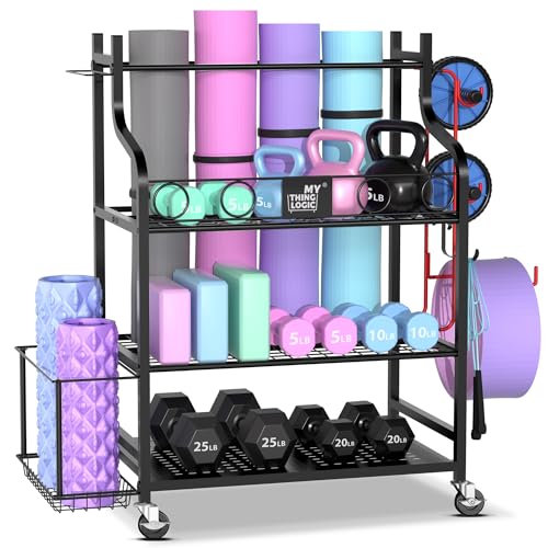 Home Gym Rack for Dumbbells, Kettlebells & Yoga Mats - Black