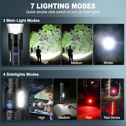 Cinlinso Rechargeable LED Flashlights 90000 High Lumens 2 Pack, Super Bright Flash Light with 7 Modes, IPX7 Waterproof, Powered Handheld Flashlight for Home Camping Emergencies