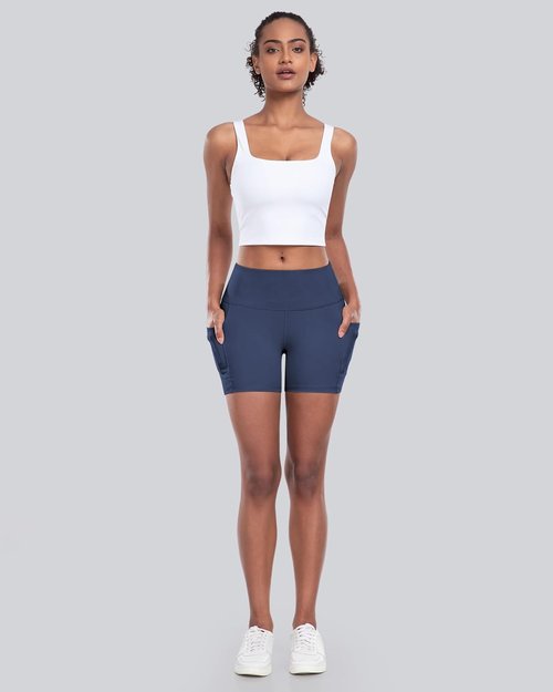 CHRLEISURE Women's Biker Yoga Shorts - High Waisted Tummy Control Spandex | 4-Pack with Pockets