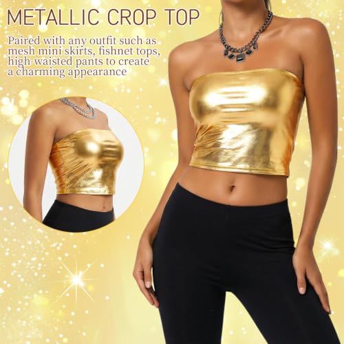 Metallic Strapless Top - Shiny Bandeau Tube Top - Gold Small