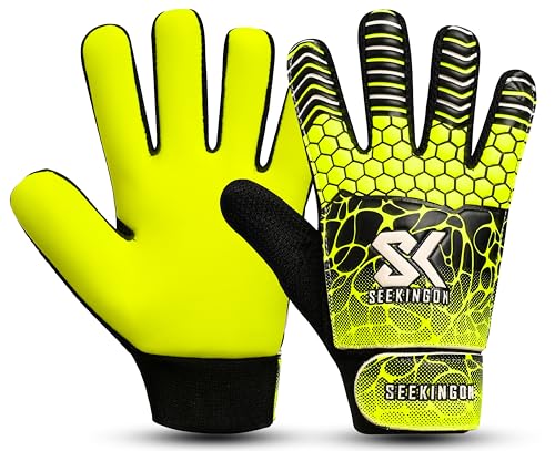 Youth Soccer Goalie Gloves - Size 6 with Double Wrist Protection - Yellow/Black