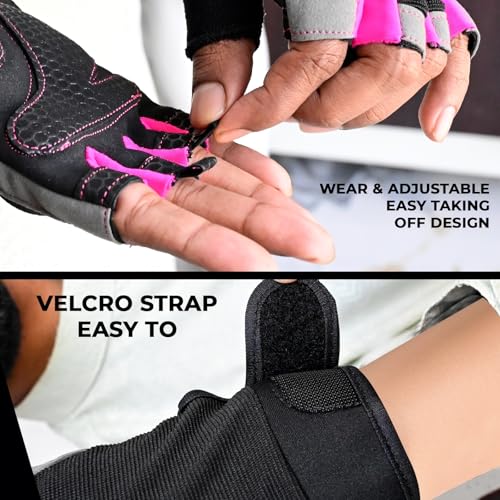 Breathable Gym Gloves - Lightweight, Non-Slip, Full Palm Protection - Pink, Large