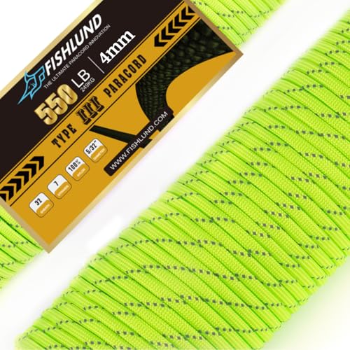 550 lb Reflective Paracord Rope - 50ft Neon Green