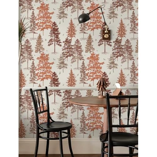 Timeet Red-Brown Forest Wallpaper Peel and Stick Contact Paper Self-Adhesive Removable Tree Wall Paper for Bedroom Living Room Cabinet Wall Decoration 17.3"x78.7"