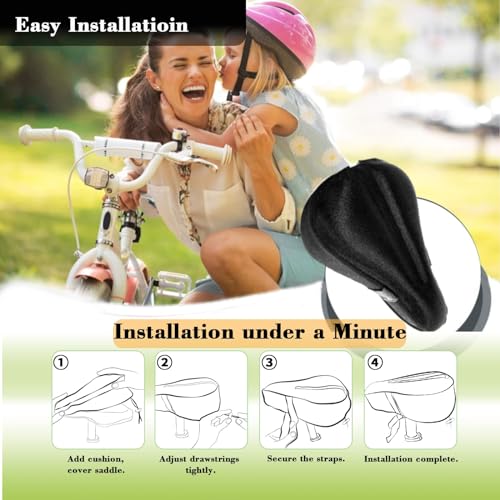 Black Kids Bike Seat Cushion Gel Comfort 9x6in Outdoor Cover Anti-Slip
