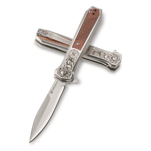 Smith & Wesson Unwavered Folding Dagger with 3.5" 8Cr Steel Blade, Rosewood Handle, for Tactical, Outdoors, and EDC