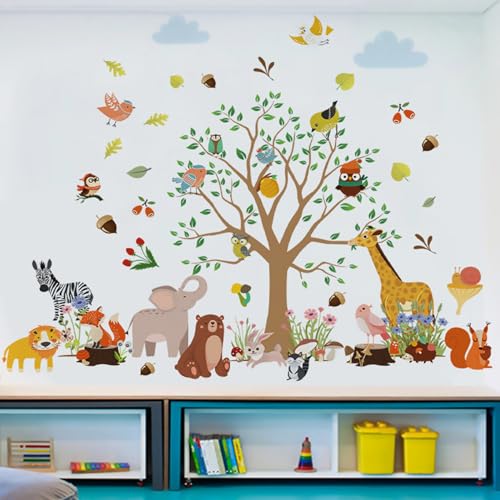 Tree Wall Decals Decor for Bedroom Zoo Wall Stickers for Living Room Animal Tree Wall Decor for Bedroom Wall D?cor Wall Murals Stickers & Murals 4D DIY Wall Art as Decorations