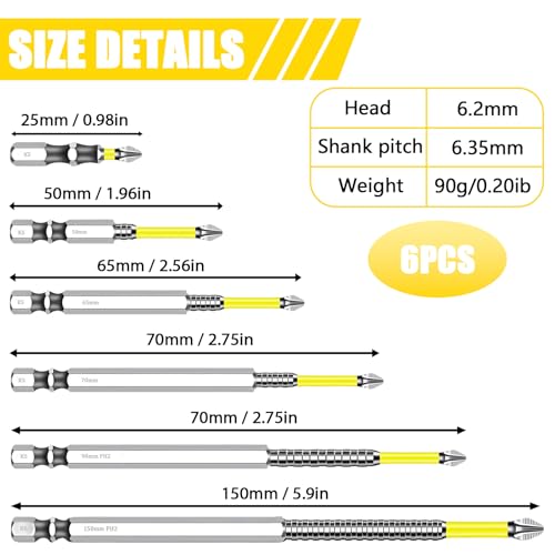 High Magnetic Screwdriver Drill Bit Set, 2025 Upgraded K5 Impact Resistant Strong Magnetic Comprehensive Screwdriver Set Anti Slip Drill Bits Premium Screwdriver Bit Set (6PCS)