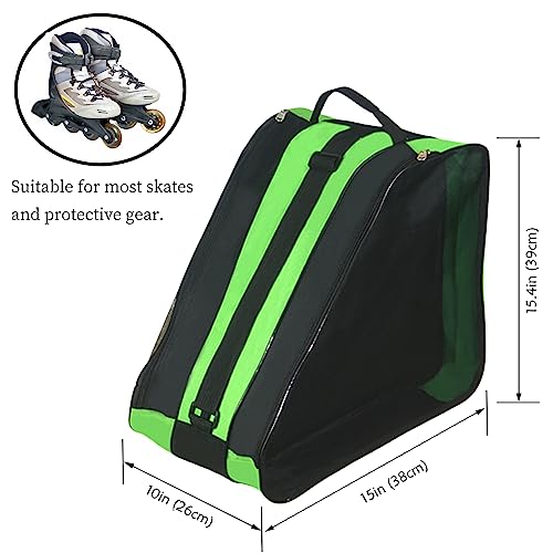 Large Capacity Ice Skate Bag - Green, Fits Quad & Inline Skates