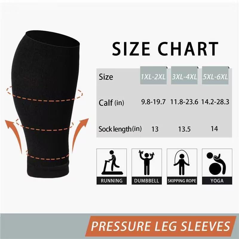 Plus Size Compression Leg Sleeves for Women& Men 15-20mmHg Wide Calf