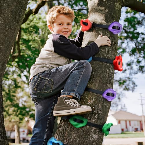 12 Ninja Tree Climbing Holds for Kids - Multicolor Set with Ratchet Straps