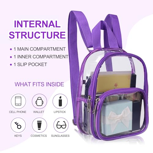 Clear Mini Backpack for Stadium Events - Purple PVC - 7.5x2.8x9