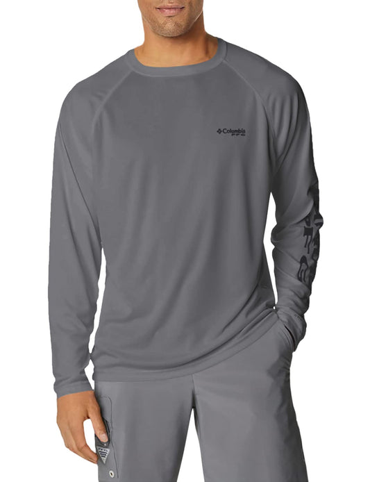 Columbia Men's PFG Terminal Tackle Long Sleeve Fishing Shirt, City Grey/Black Logo, 3X