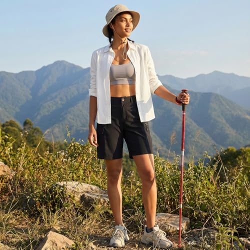 Oalka Women's Hiking Cargo Shorts Bermuda 9" - Large Black