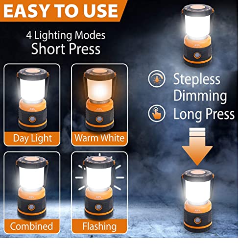 AYL Rechargeable LED Camping Lantern 1800LM – Black & Orange, 4 Light Modes, 4400mAh Power Bank, Waterproof, Emergency & Hurricane Light, 2 Pack