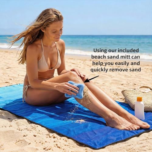 AISPARKY Striped Blue Green Gradient Pocket Waterproof Sandproof Beach Blanket 39" x 79"