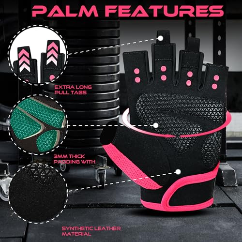 Fingerless Workout Gloves for Men & Women - Magenta / Medium