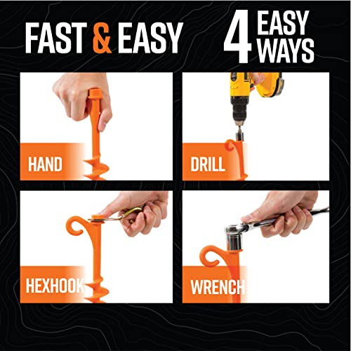 GROUNDGRABBA Lite Orange Screw-In Tent Stakes for Soft Ground - 6 Pack
