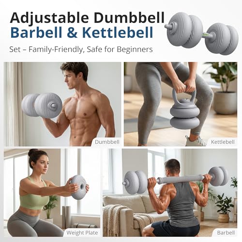 RYGEO 22lb Adjustable Soft Dumbbell Set for Home Gym, Convert to Barbell & Kettlebell