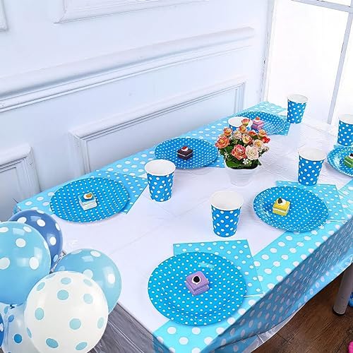 Powder Blue Dots Rectangular Plastic Table Cover - Light Blue, 54" x 108"