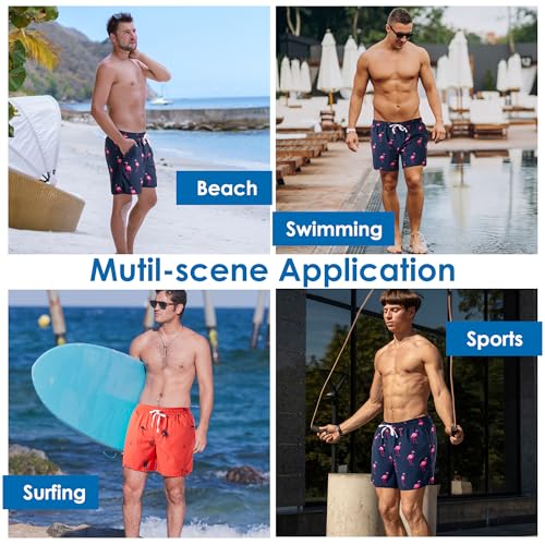 Men's 2-in-1 Swim Trunks Quick Dry Beach Shorts with Pockets - Shark Pink, Small
