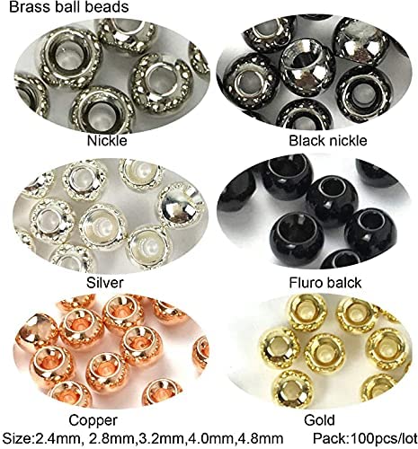 50pc Brass Fly Tying Beads - Tapered Hole, 10 Colors & 5 Sizes