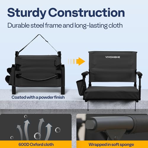 Portable Stadium Seats with Back Support - Black, Foldable & Adjustable