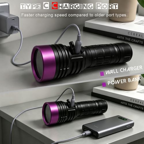 LBJD Rechargeable UV Black Light Flashlight 365nm for Pet Urine Detection - Black & Purple
