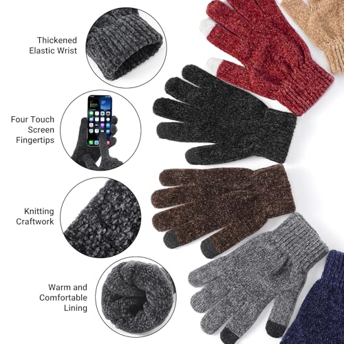 Chenille Winter Beanie Hat, Scarf & Gloves Set - Grey