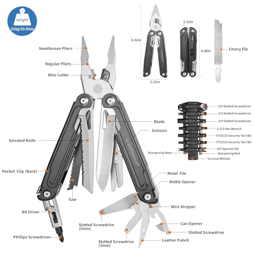 17-in-1 Stainless Steel Multi-Tool with Pliers, Folding Knife & Belt Clip