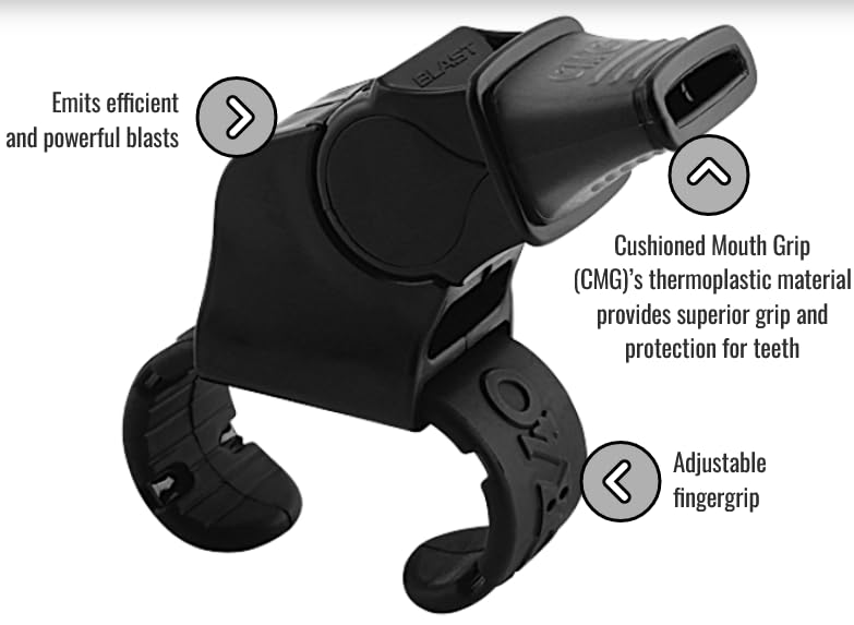 Pealess Whistle with Finger Grip - 120+ Decibels - Black