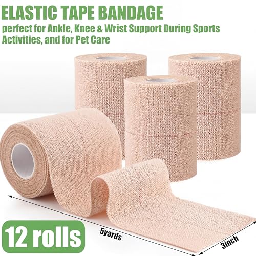 Geiserailie 3 Inch Self-Adhesive Elastic Bandage Wrap - 12 Rolls, Sports & Pets Use