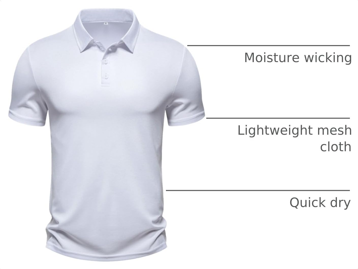 Umturmok Men's Performance Solid Color Golf Polo Shirts Moisture Wicking Quick Dry Short Sleeve Polo Shirts for Men Casual Activewear White XL