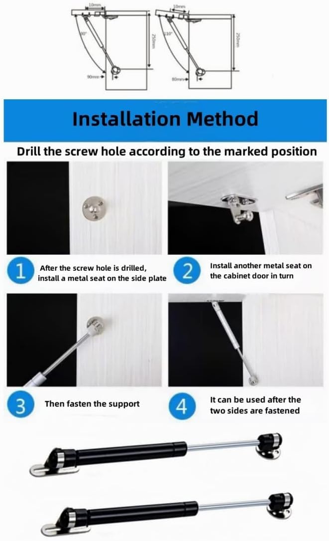 QLXHBOT Gas Struts 10 inch, 20N/4.4lb Gas Springs, Lift Support, Lid Stay, Silver 2Pcs